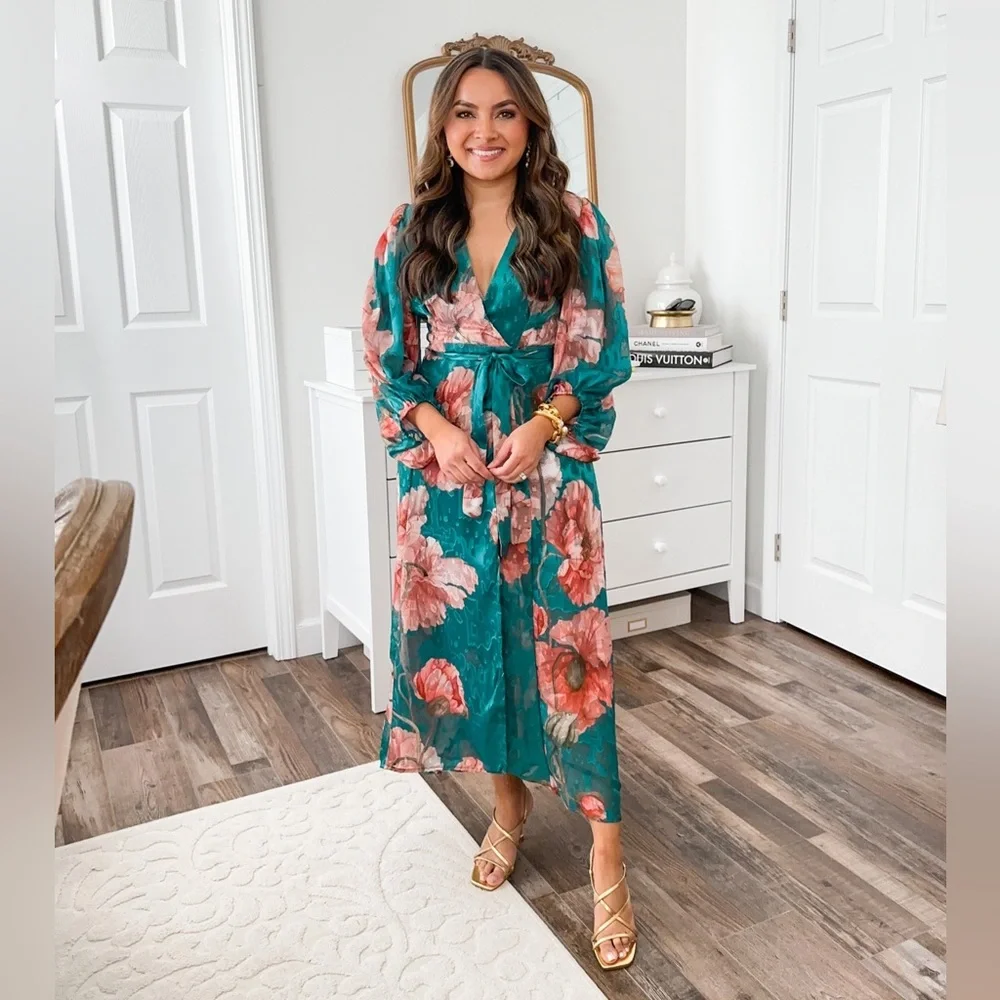 NWT Anthropologie Hutch Floral V-Neck Textured Wrap Maxi Dress - Picture 9 of 13